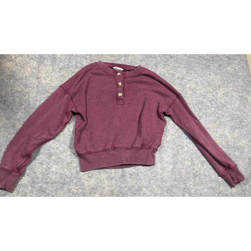 American Eagle Women's Crop Maroon Henley Sweatshirt With Buttons Size XS